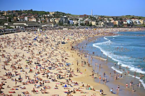 Bondi Beach with huge visitors