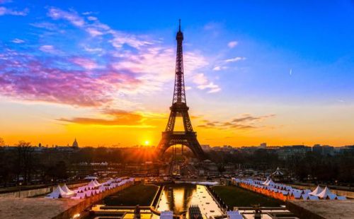 romantic warm sunset at Paris