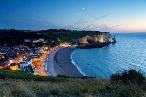 Night view of etretat cliffs